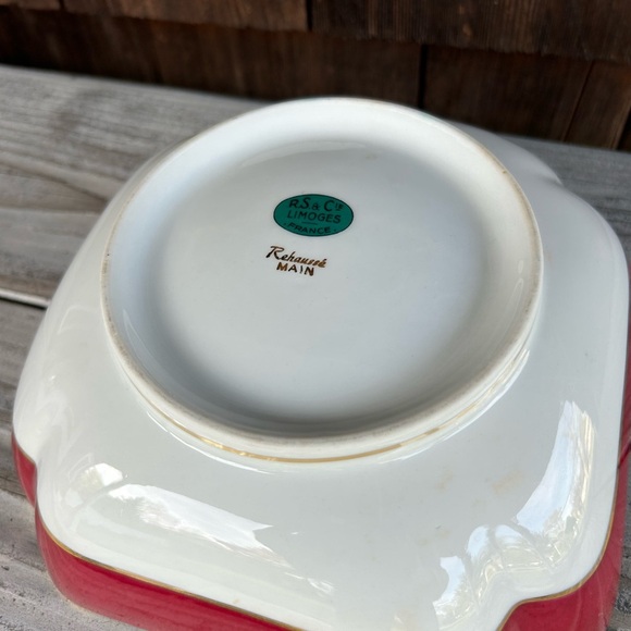 Vintage French Floral Pink Ornate Square Bowl with Gold Trim. Limogues France - Picture 6 of 9